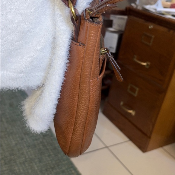 Fossil shoulder/Crossbody bag pebble leather brown brass hw 3 Ext. Pockets - Picture 6 of 17
